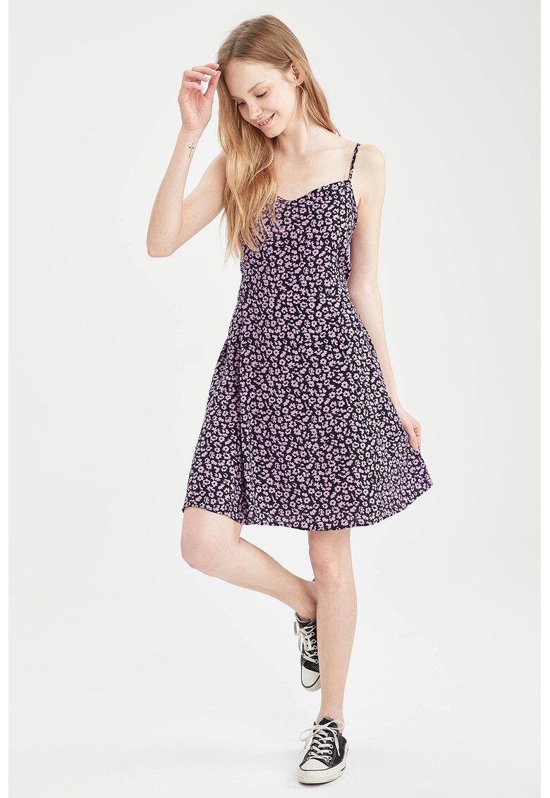 Rochie cu imprimeu floral si decolteu in V