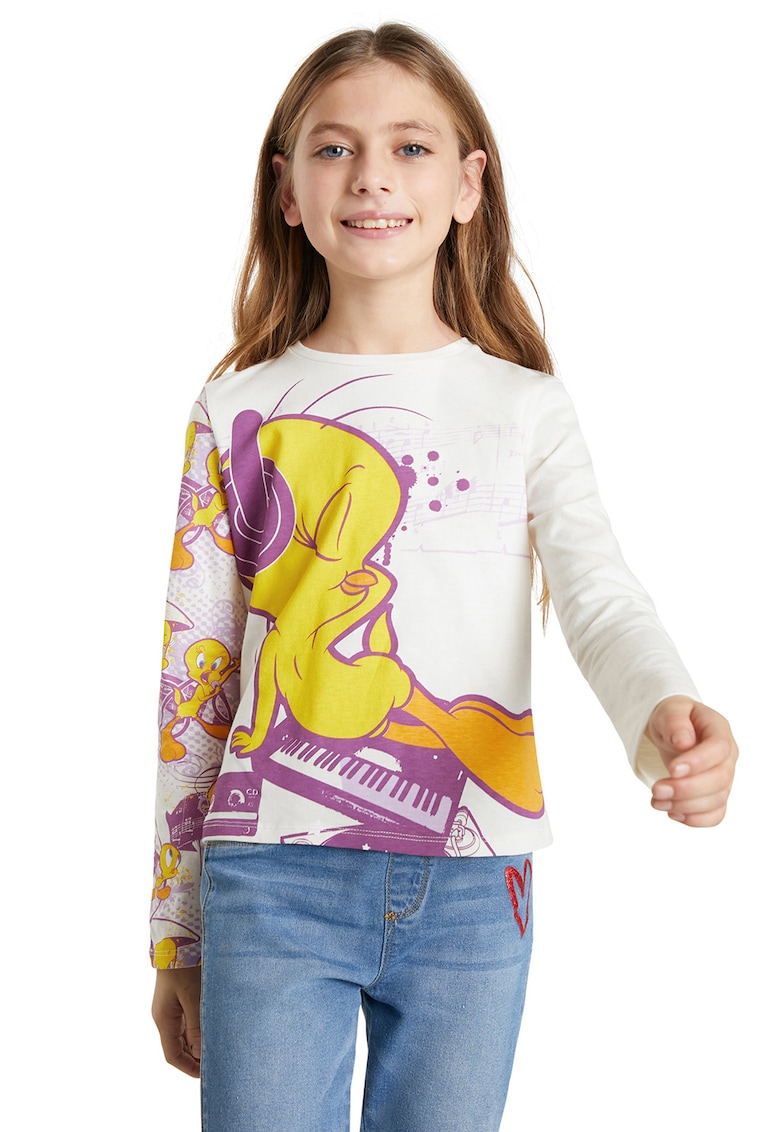 Bluza de bumbac cu tematica Tweety - Alb/Galben/Violet