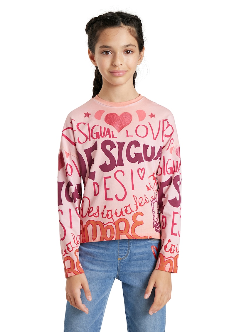 Bluza cu model text - Roz