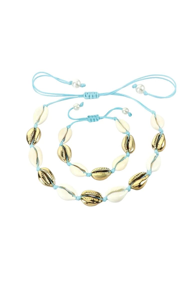 Set colier si bratara cu scoici naturale si snur - ajustabile - C4 -