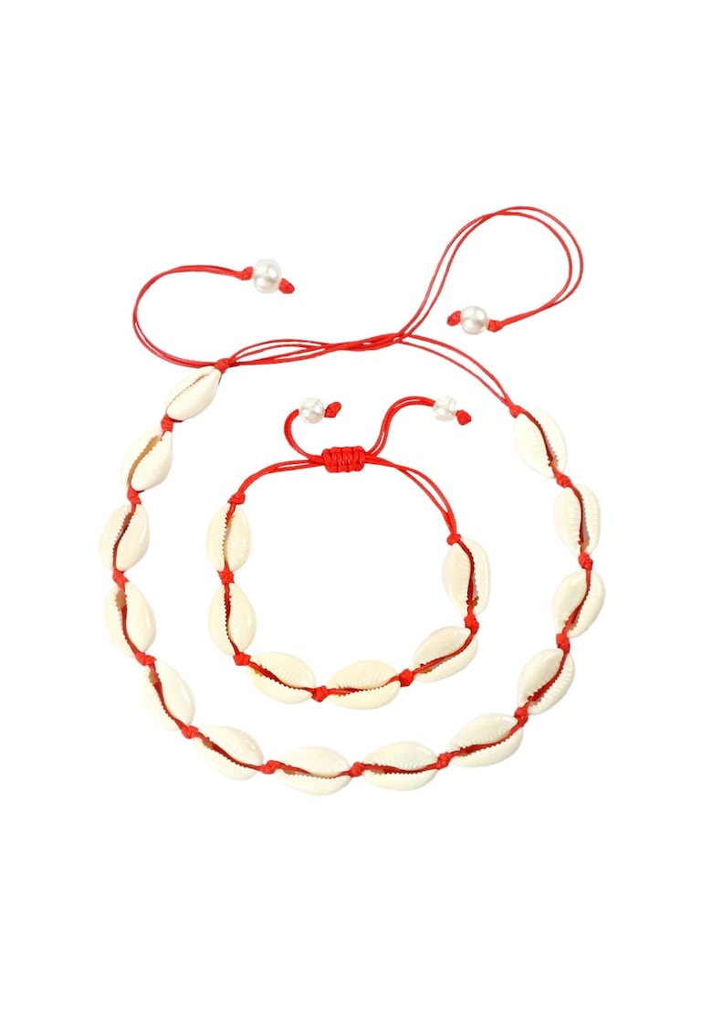 Set colier si bratara cu scoici naturale si snur - ajustabile