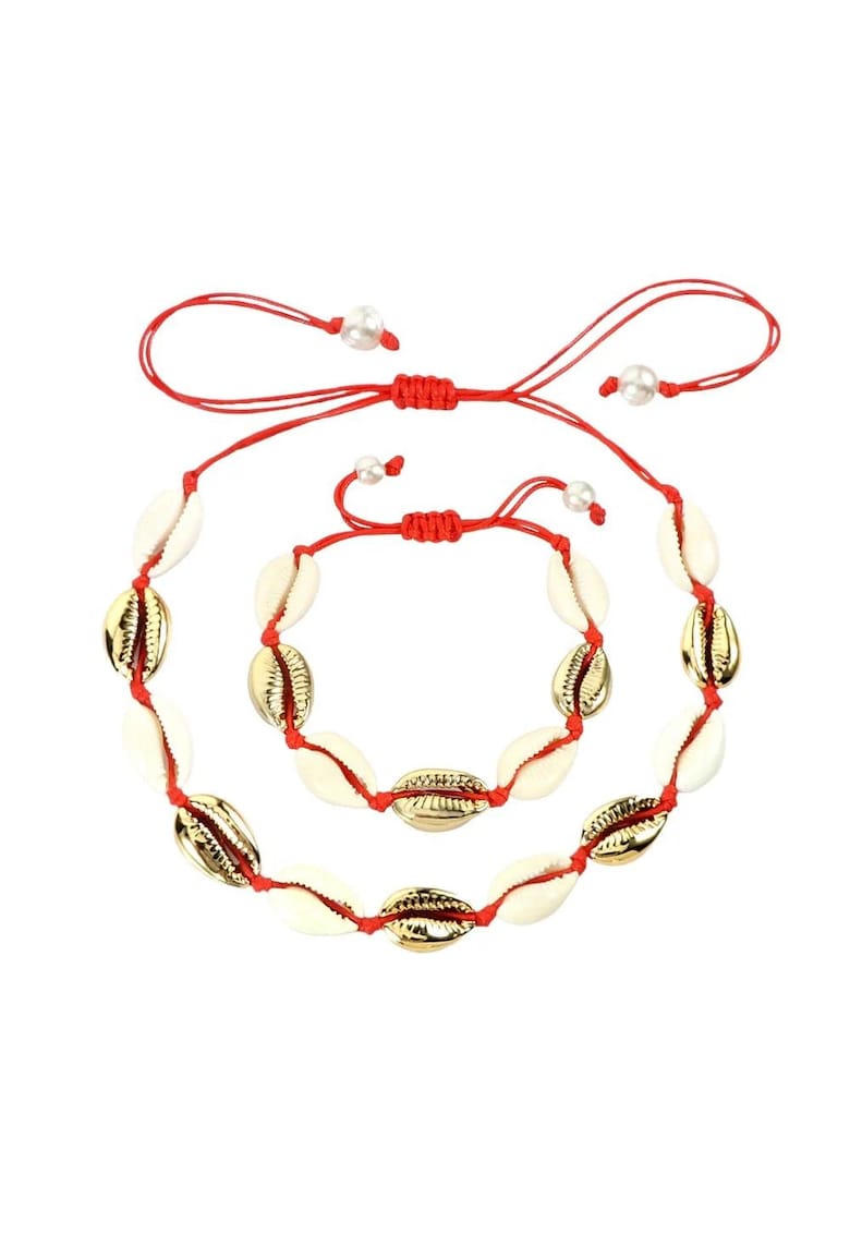 Set colier si bratara cu scoici naturale si snur - ajustabile - C4 -