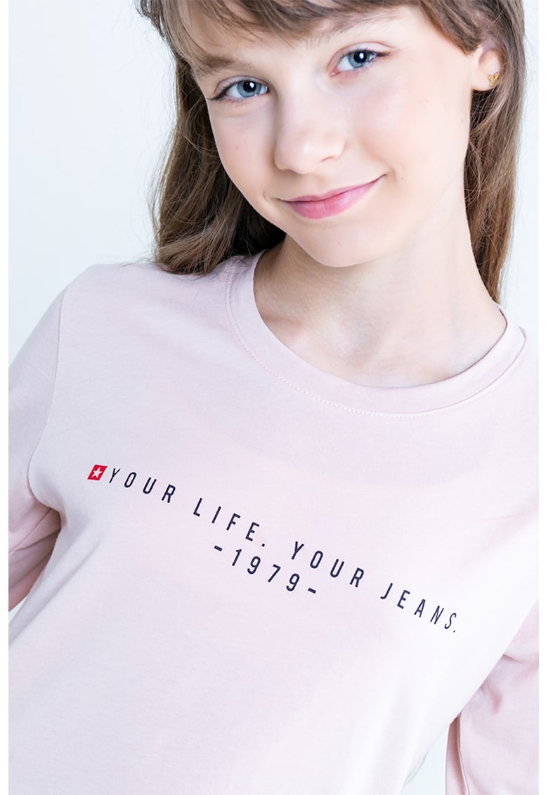 Bluza cu imprimeu text - Roz pal