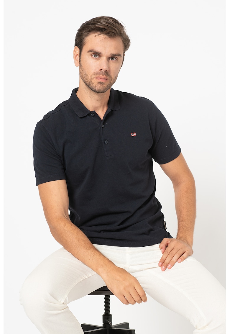 Tricou polo cu broderie logo Ealis - Bleumarin