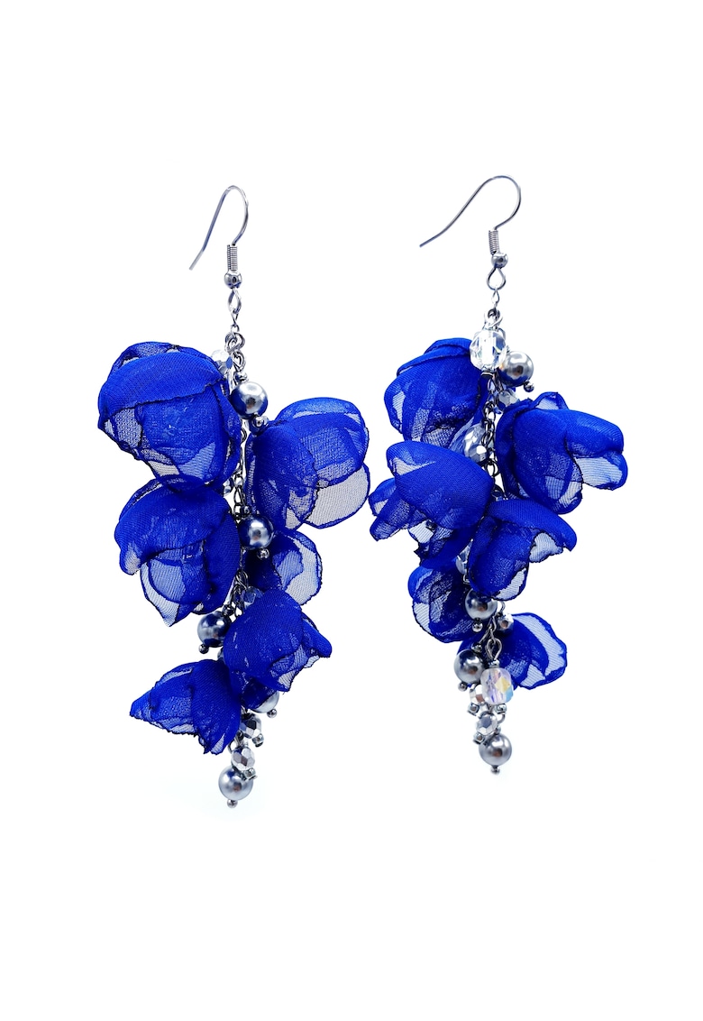 Cercei lungi statement - Zia Fashion - flori din voal - perle Mallorca si inox - handmade