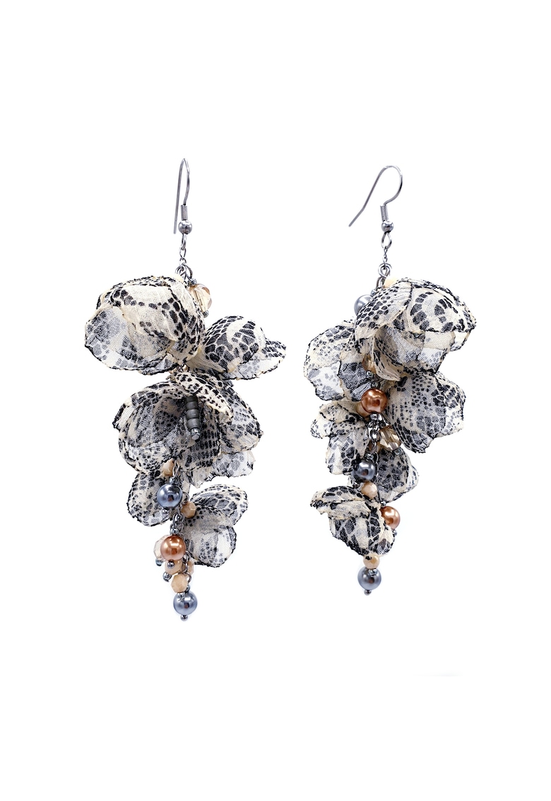 Cercei lungi statement - Zia Fashion - Brave Spirit - flori din voal - perle Mallorca si inox - handmade