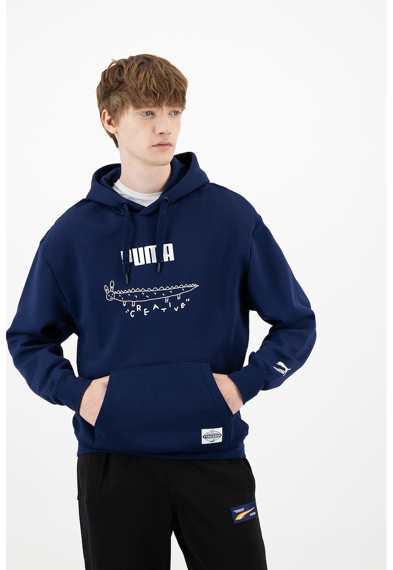 Hanorac cu logo si imprimeu grafic - Albastru indigo