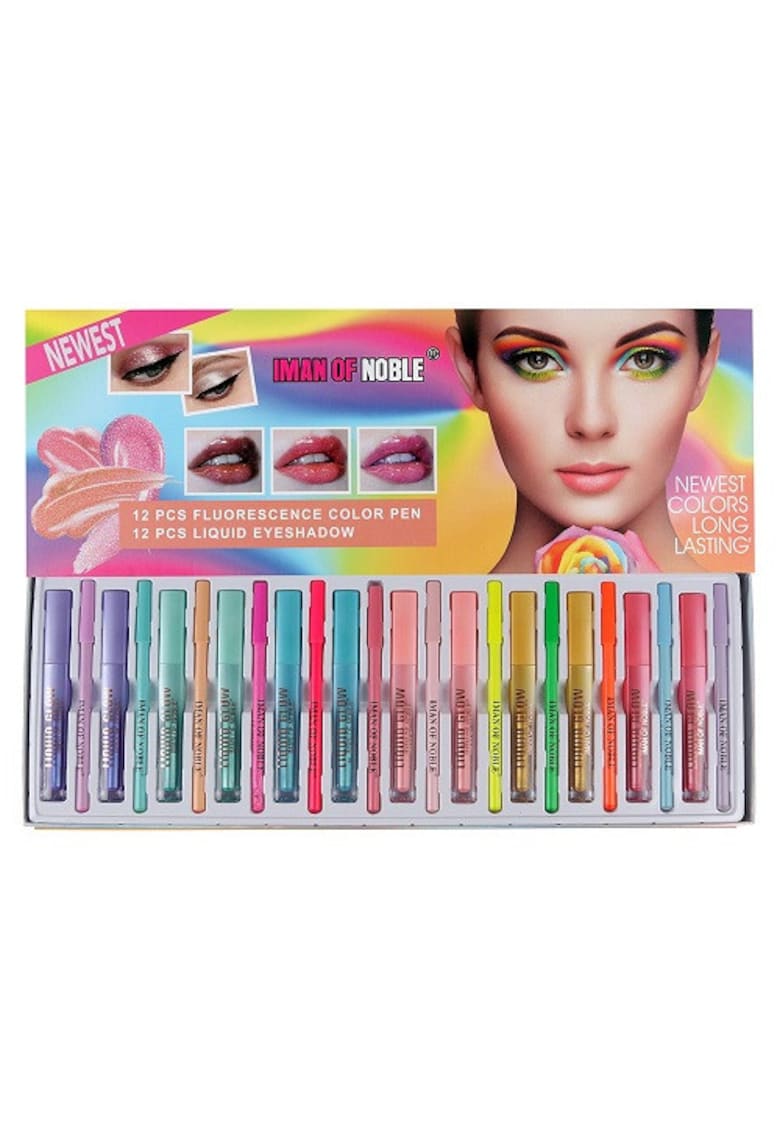 Set 12 Rujuri De Buze Si 12 Creioane De Ochi -  Fluorescent