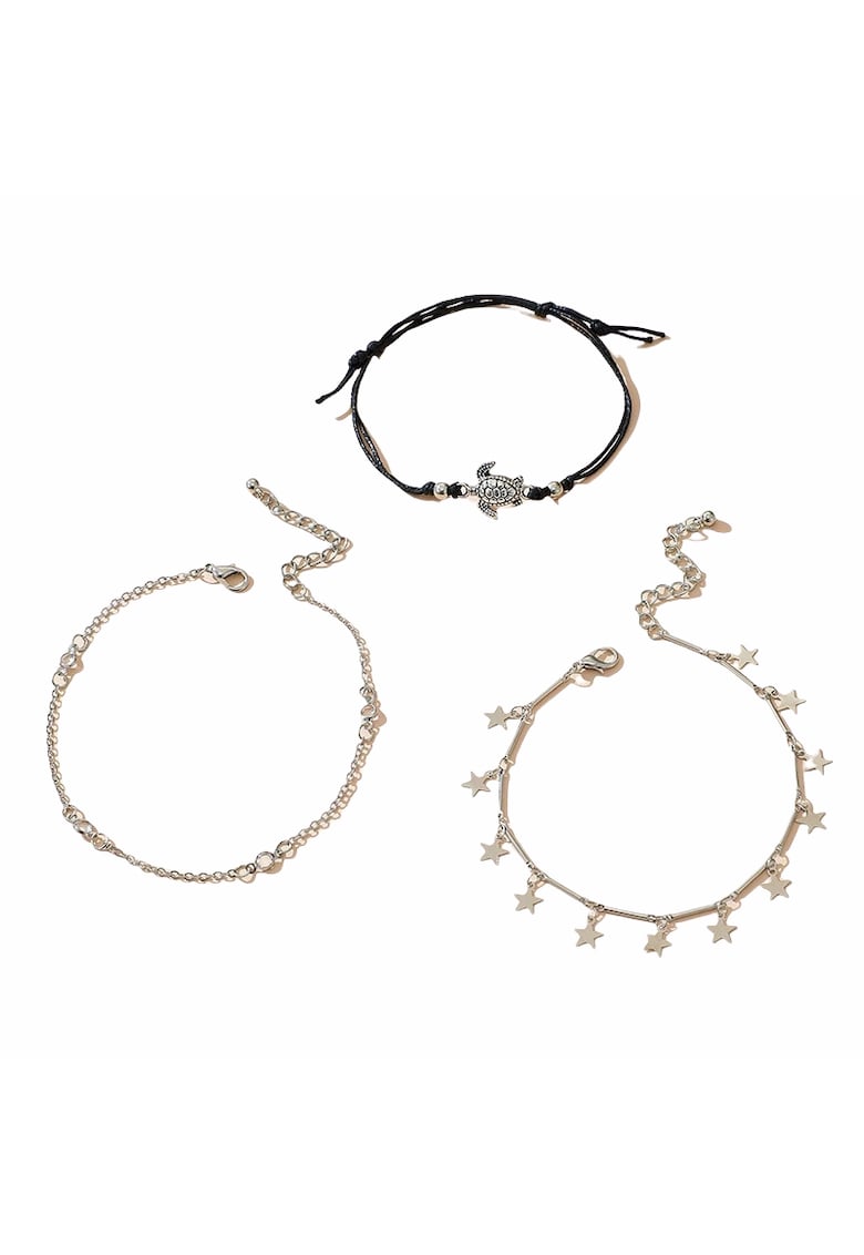 Set 3 bratari de picior - argintii - cu stelute - Duncan C3 -