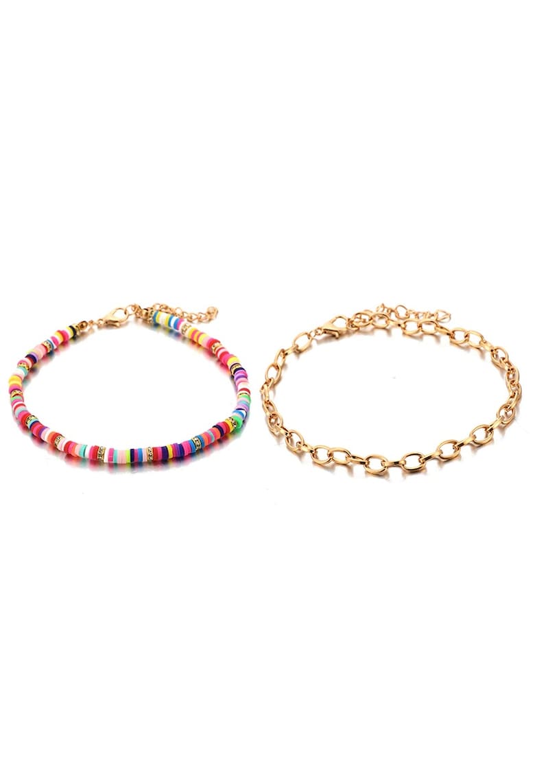 Set 2 bratari de picior - aurii - cu margelute colorate - Dortea C3 -