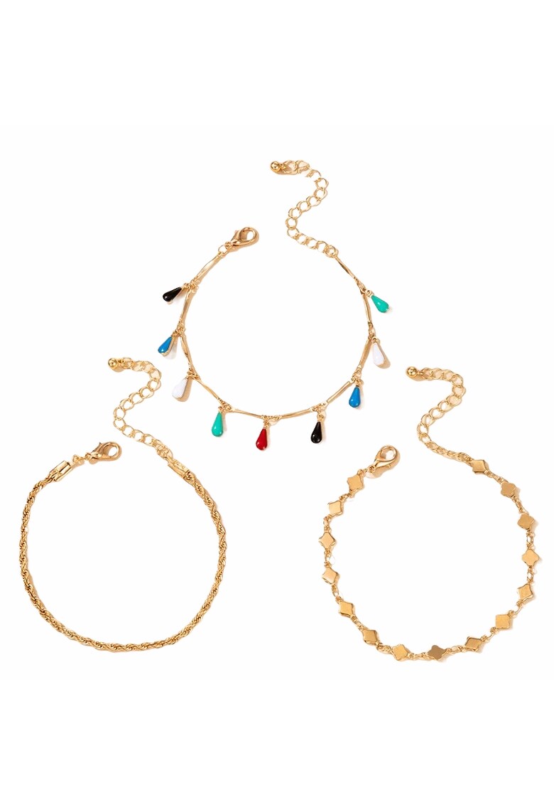 Set 3 bratari de picior - aurii - cu piese colorate - Eberta C3 -