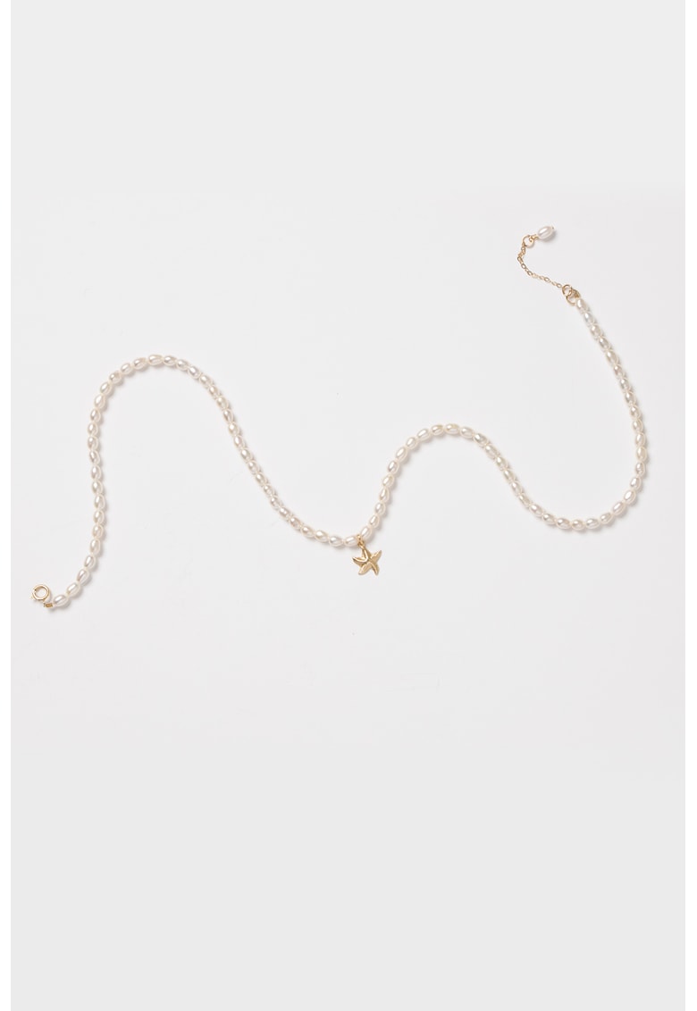 Colier cu perle de cultura si detaliu de aur filat de 14K