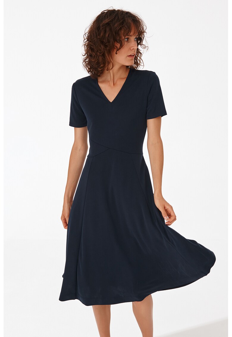 Rochie midi din amestec de modal cu croiala in A si decolteu in V Lakina