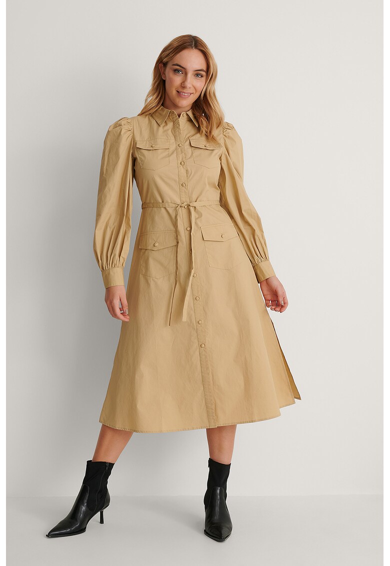 Rochie-camasa midi cu un cordon in talie