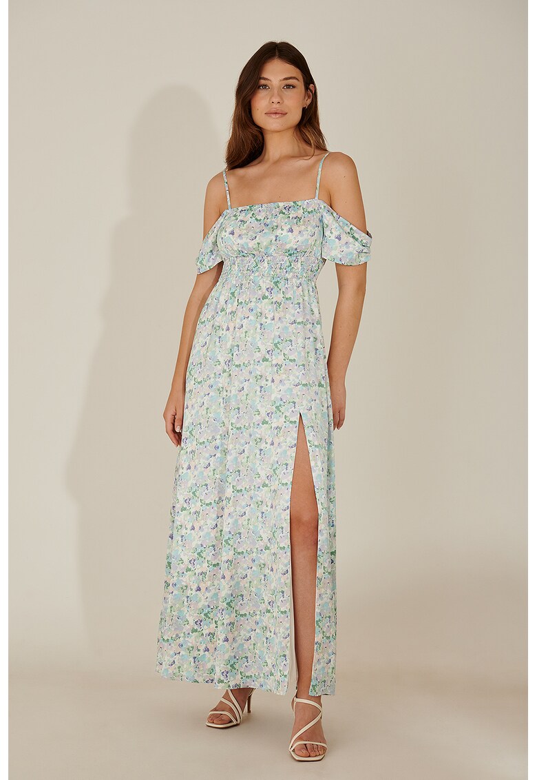 Rochie maxi cu imprimeu floral si slituri laterale