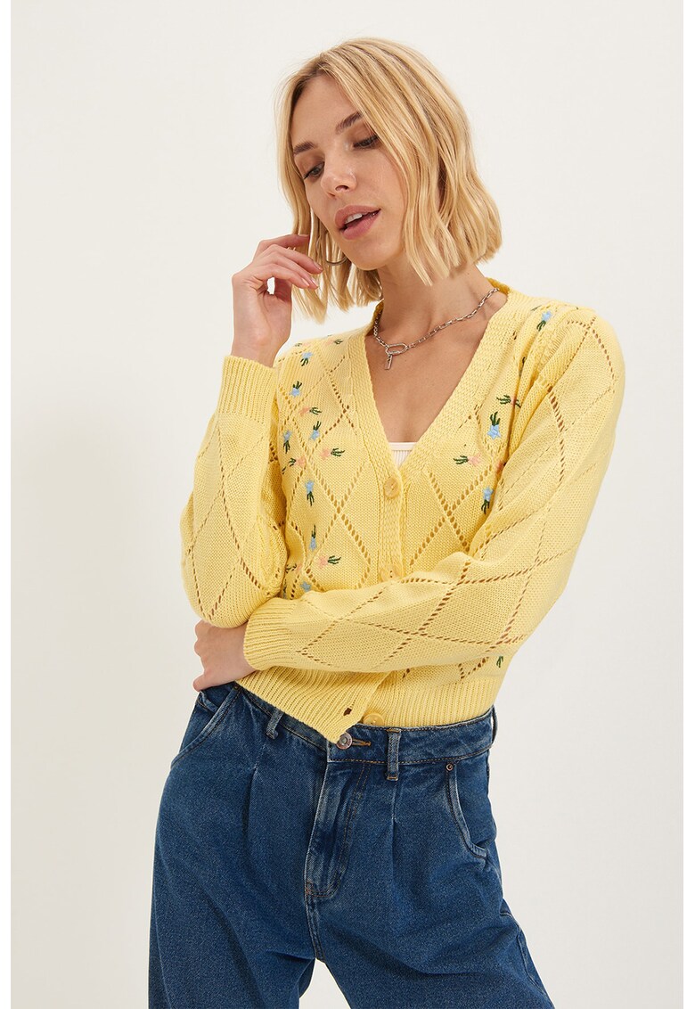 Cardigan brodat cu model pointelle