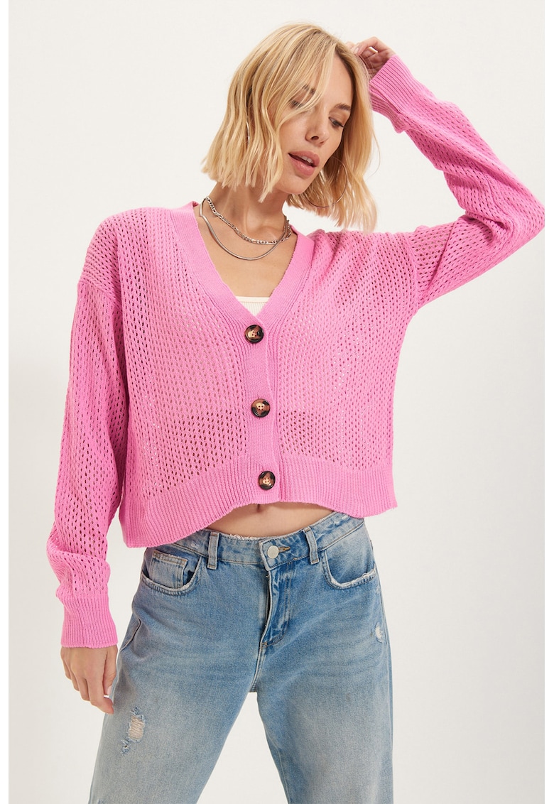 Cardigan crop cu perforatii