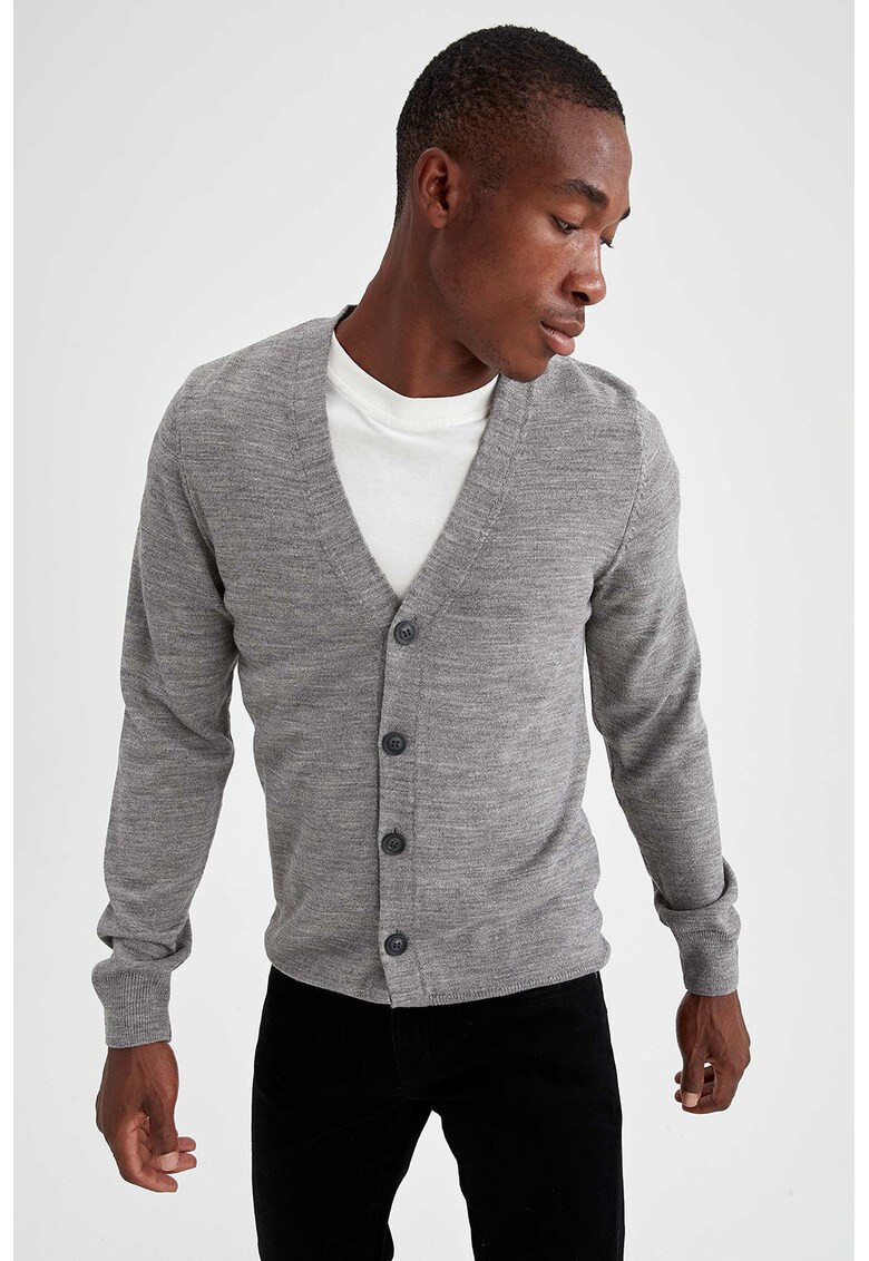 Cardigan cu aspect de tricot fin si decolteu in V