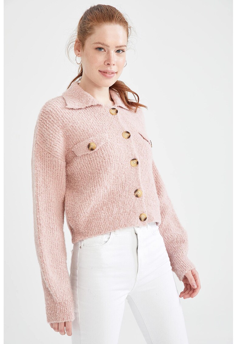 Cardigan relaxed fit cu buzunare decorative pe piept