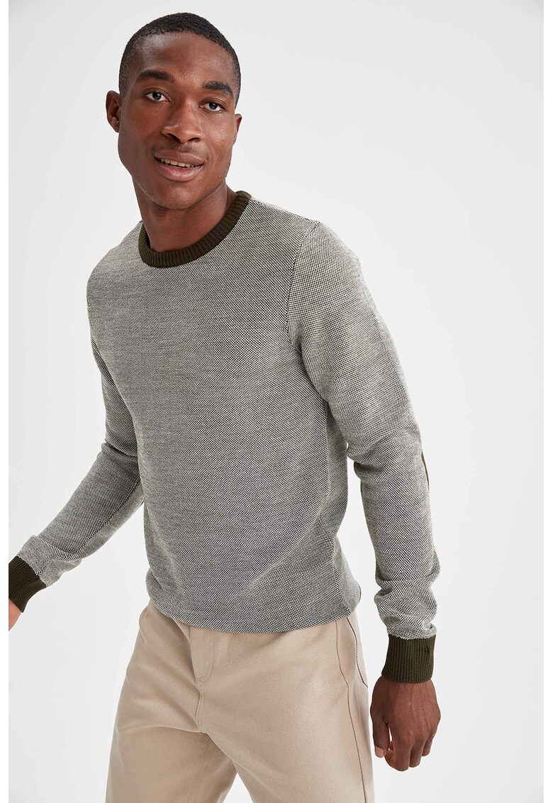 Pulover slim fit cu aplicatii pe coate