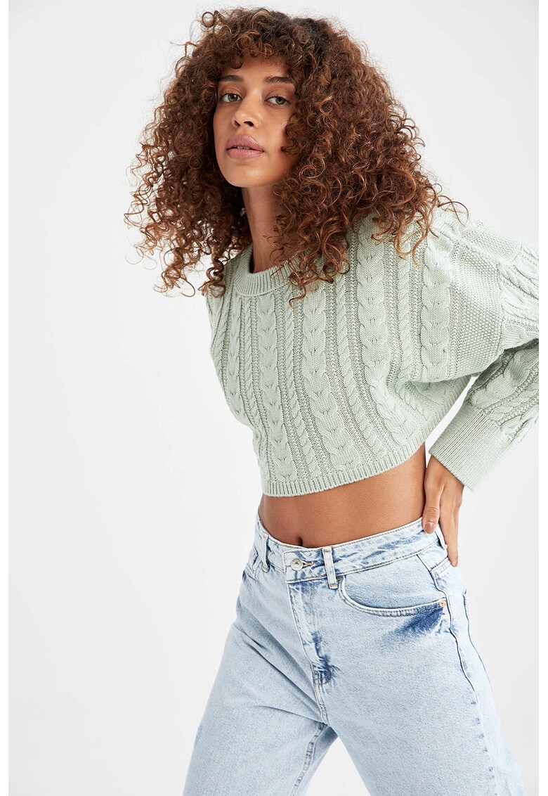 Pulover crop cu model torsade