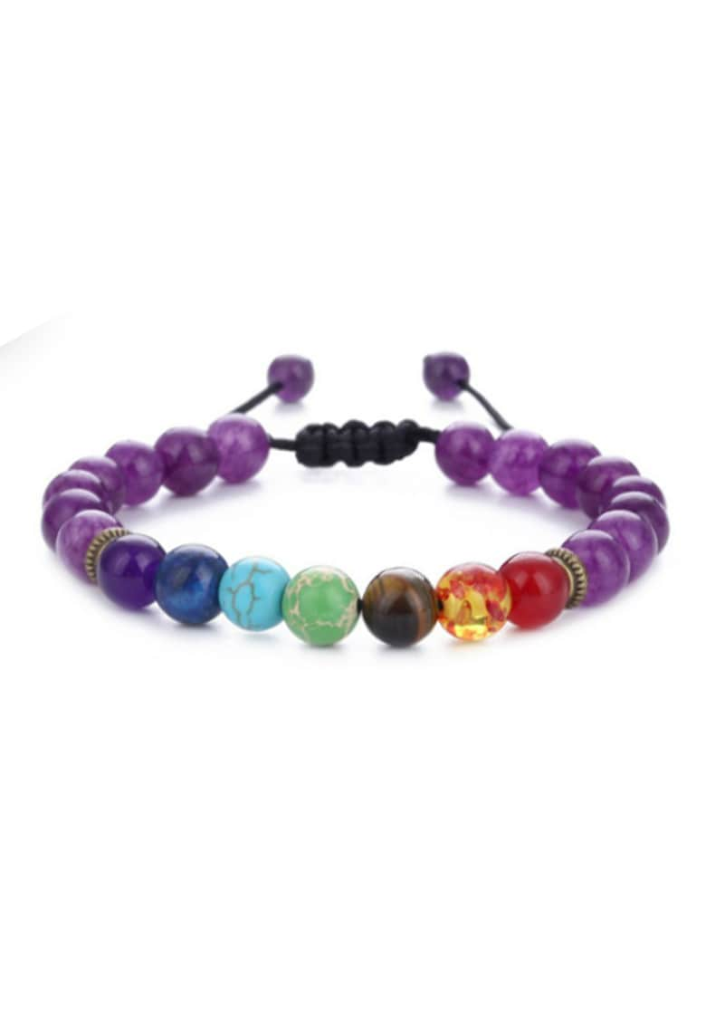 Bratara energetica creata manual - din roca vulcanica - 7Chakras - pietre semipretioase - unisex - reglabila - EFAYN