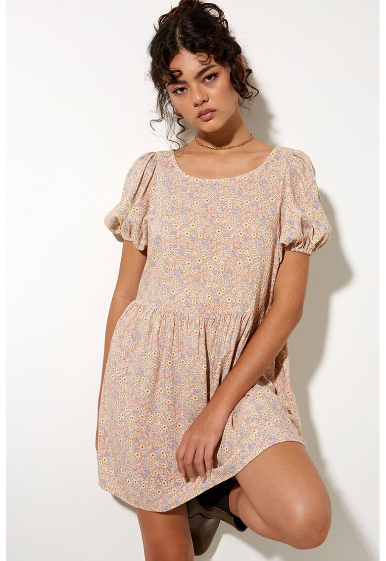 Rochie mini cu imprimeu si maneci bufante Senza