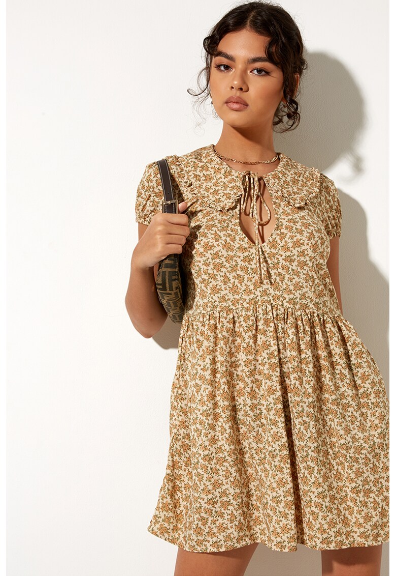 Rochie evazata cu imprimeu floral si guler Peter Pan Shire