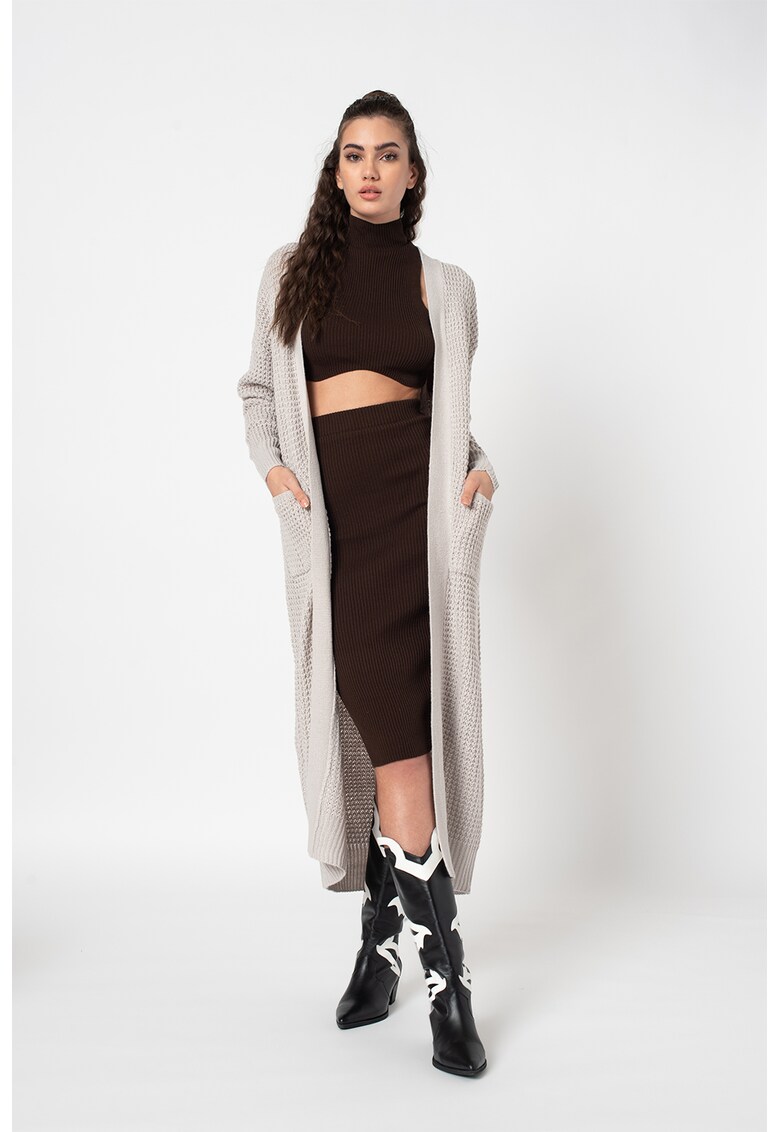 Cardigan lung cu buzunare laterale
