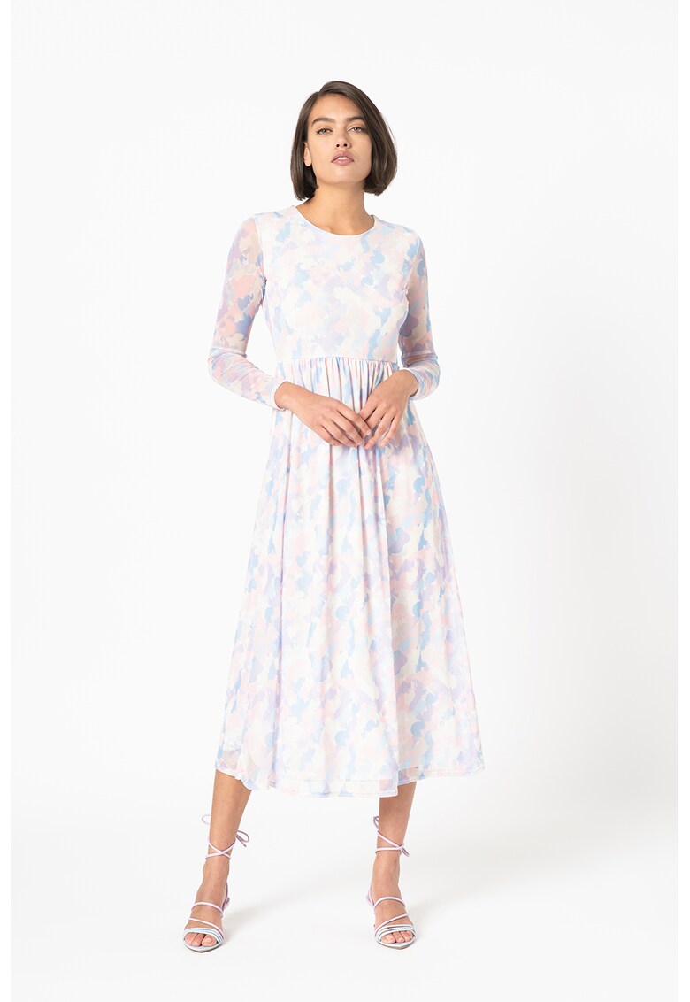 Rochie midi evazata cu maneci semitransparente Gia