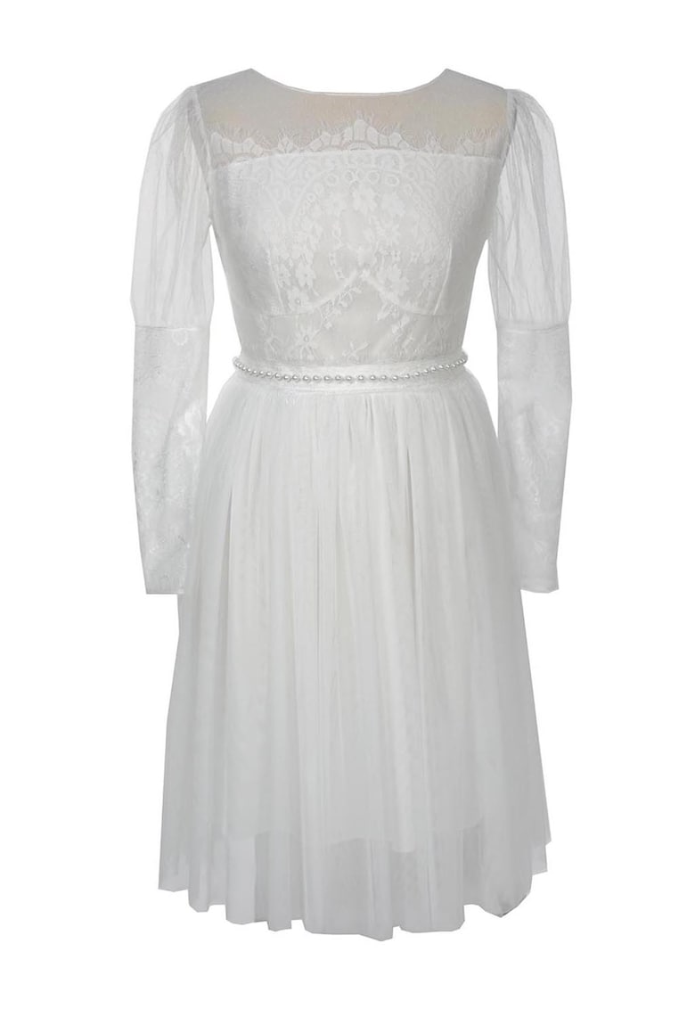 Rochie evazata cu insertii de dantela - Alb