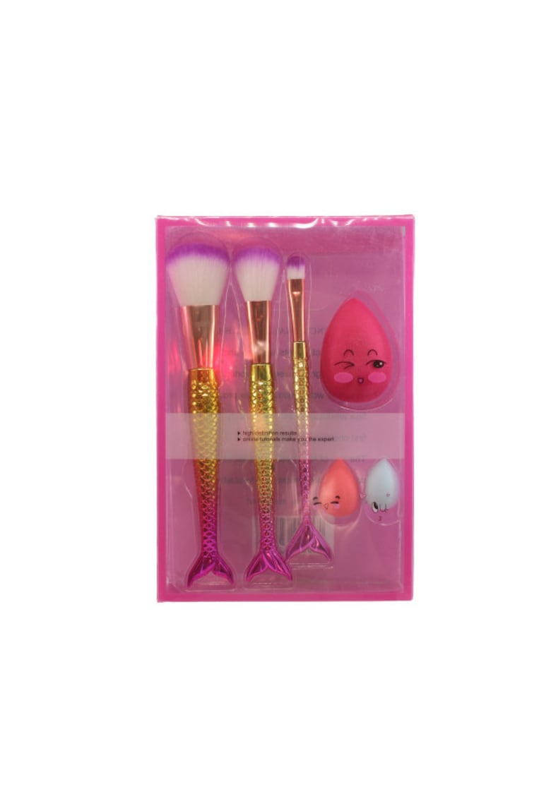 Set aplicatoare machiaj -  3 pensule - 3 bureti