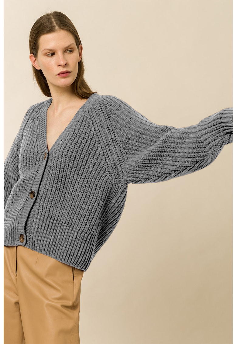 Cardigan din amestec de lana cu decolteu in V