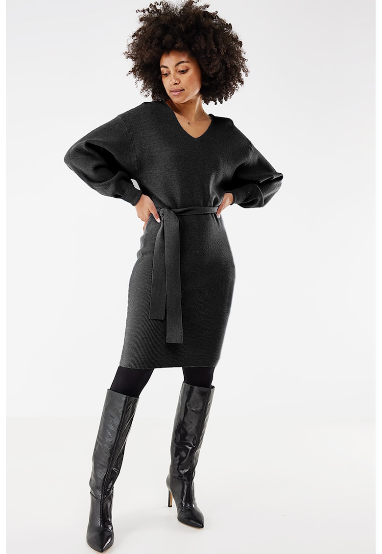 Rochie-pulover cu decolteu in V si cordon detasabil in talie