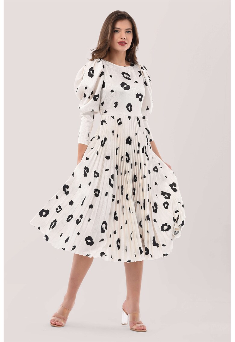 Rochie midi evazata cu maneci bufante