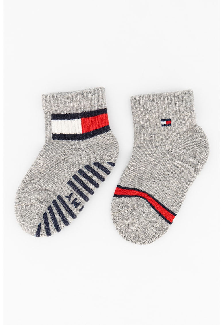 Tommy Hilfiger Set de sosete scurte - 2 perechi - Rosu/Alb/Gri melange