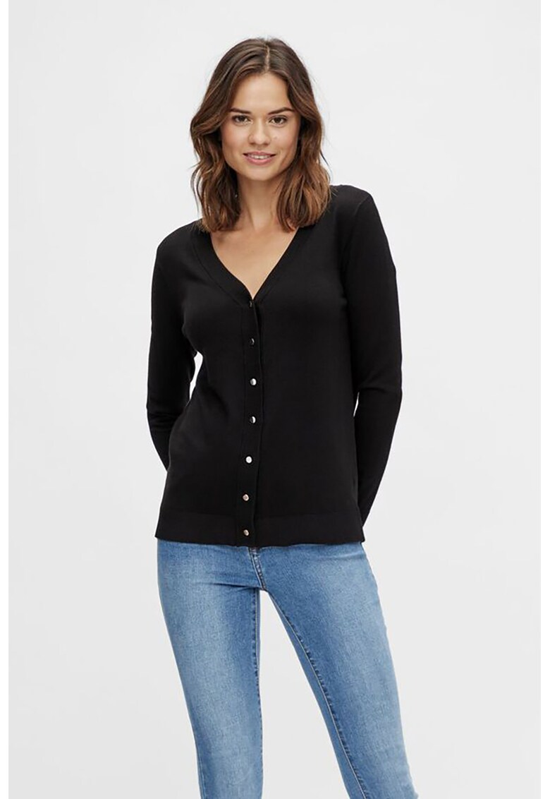 Cardigan tricotat fin cu decolteu in V