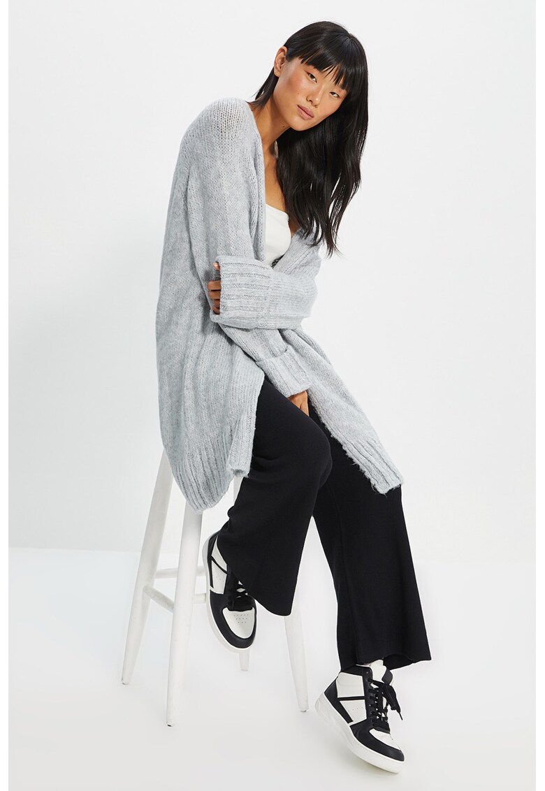 Cardigan lung cu buzunare frontale