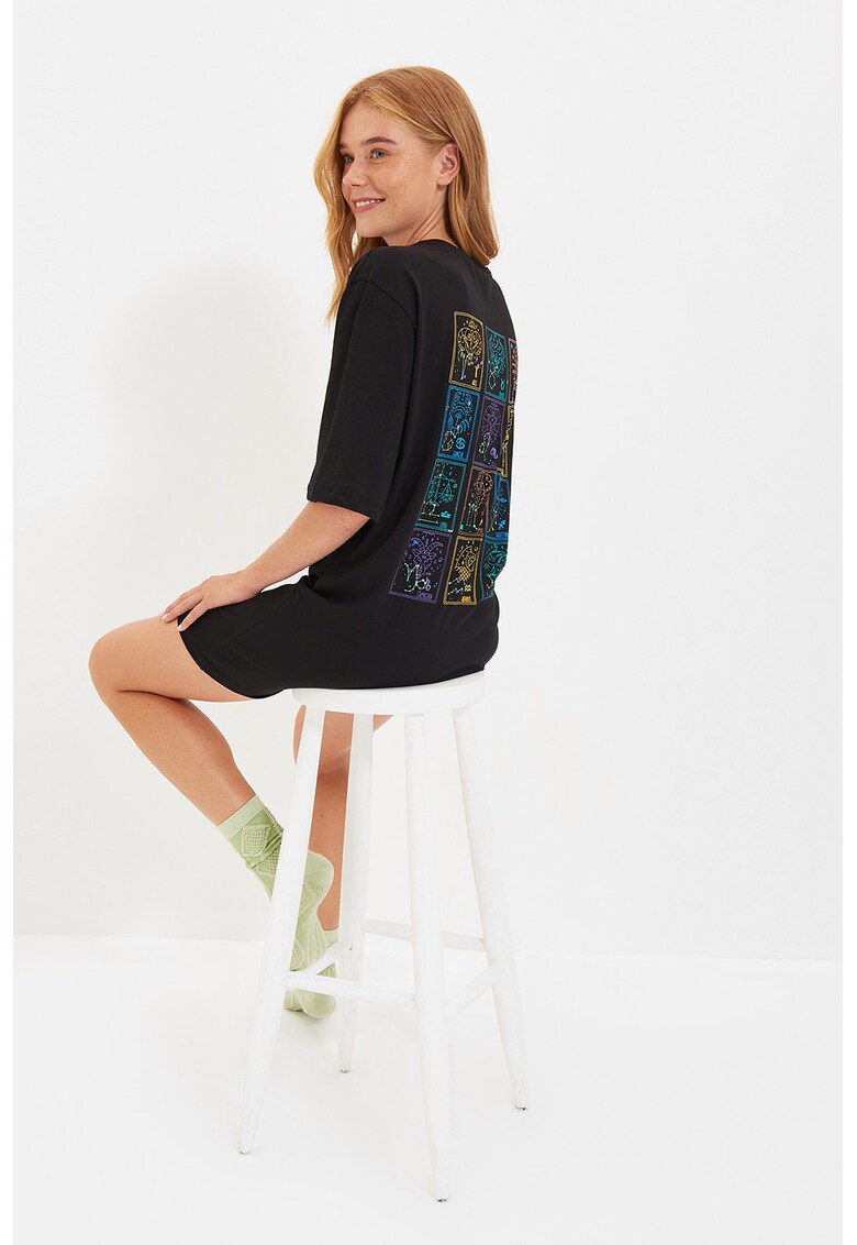 Rochie-tricou scurta de bumbac cu imprimeu grafic