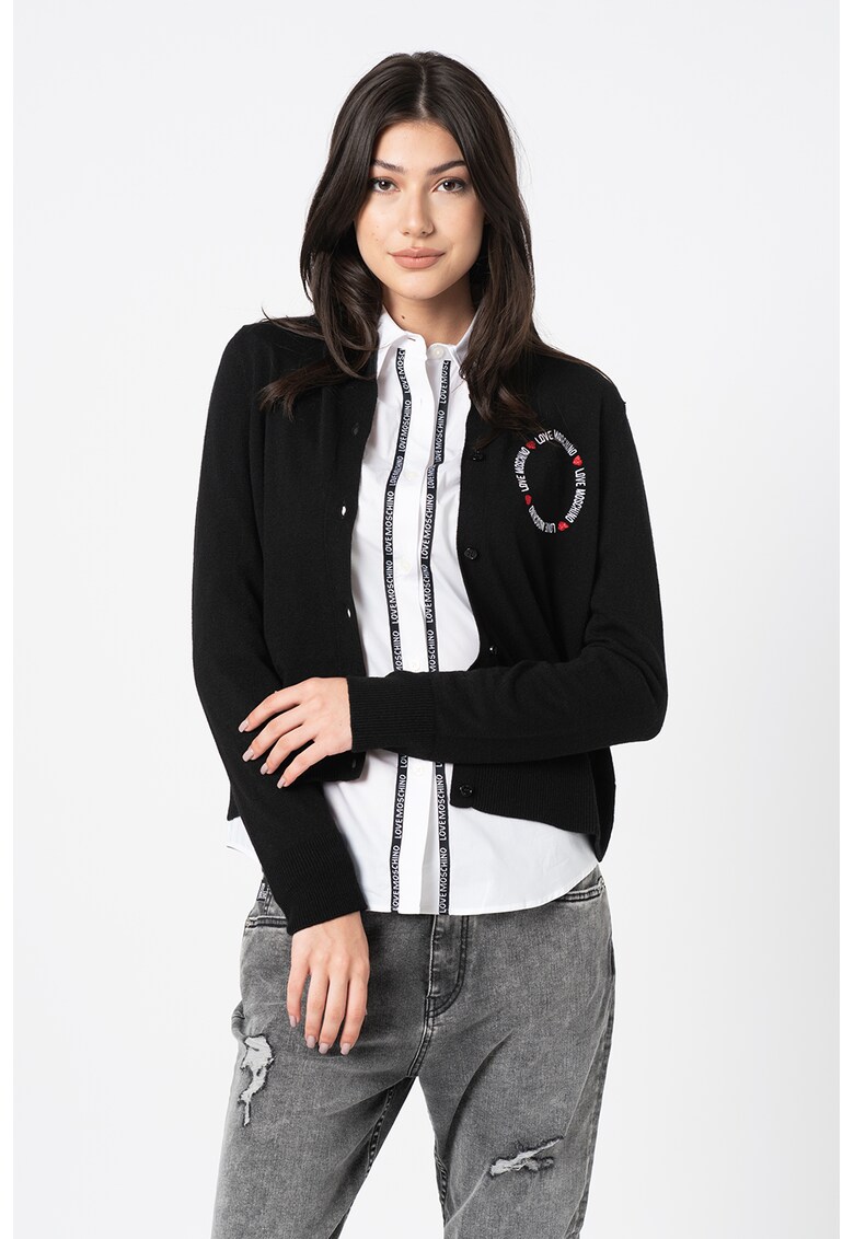 Cardigan din amestec de lana cu broderie logo