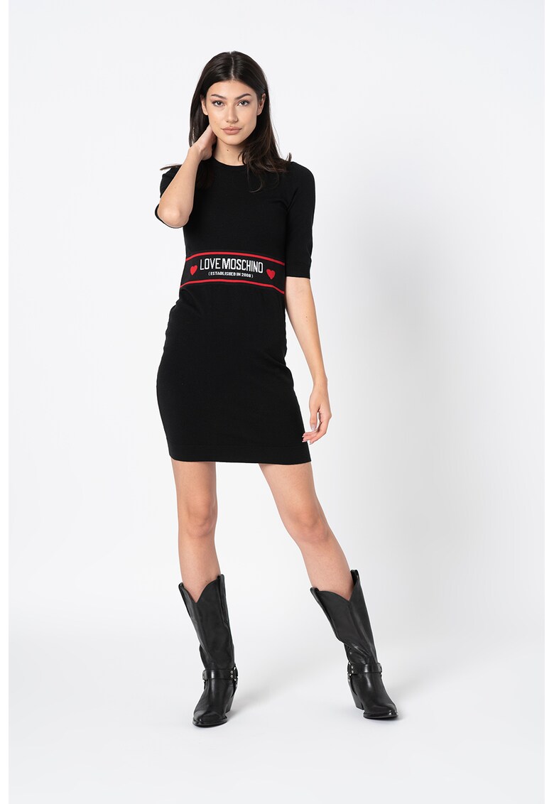 Rochie midi de lana cu broderie logo