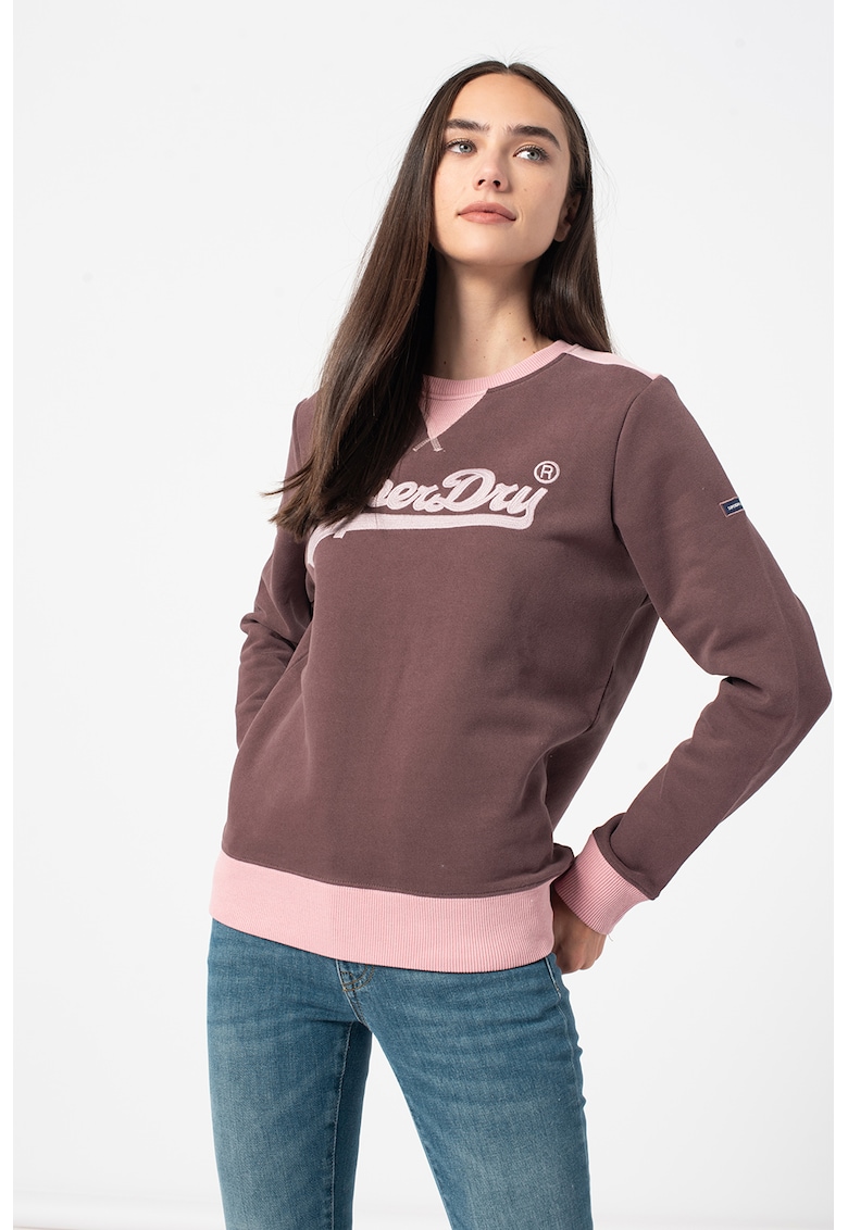 Bluza sport cu logo si garnituri contrastante - Roz pastel/Violet prafuit