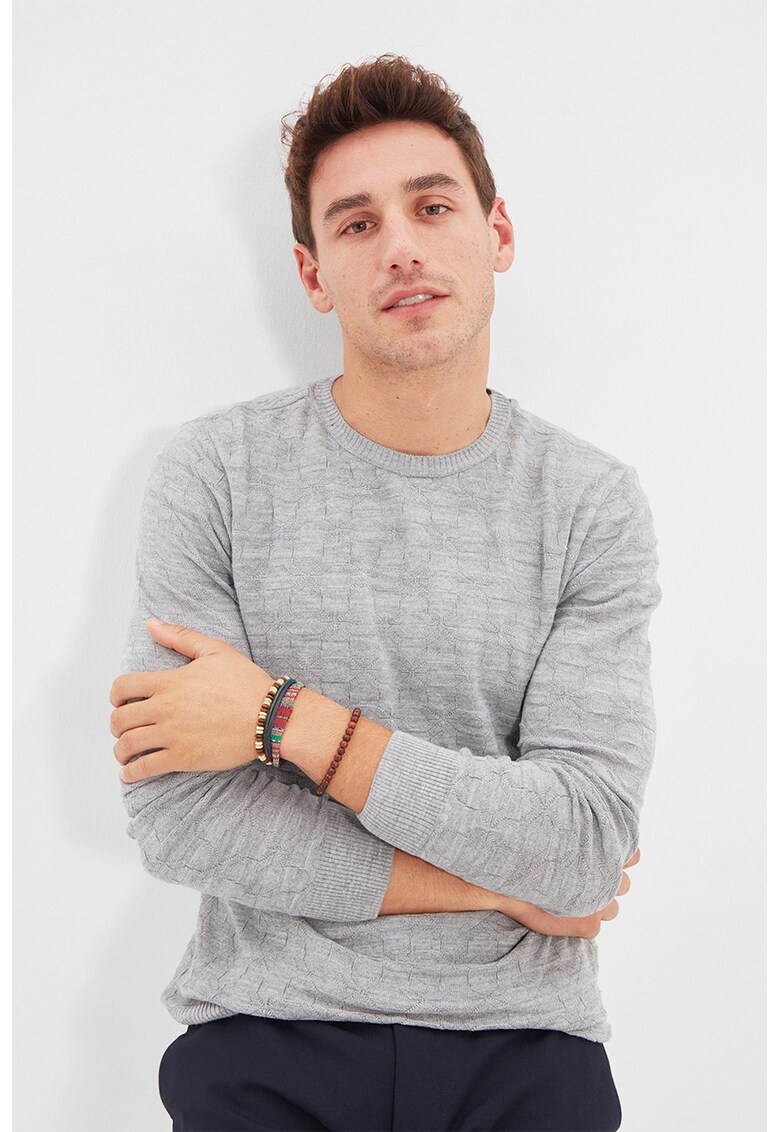 Pulover slim fit texturat
