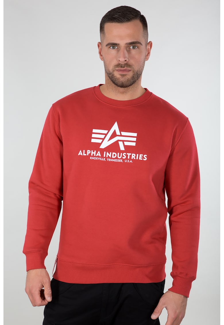 Bluza sport cu decolteu la baza gatului si imprimeu logo ALPHA INDUSTRIES imagine 2022 reducere