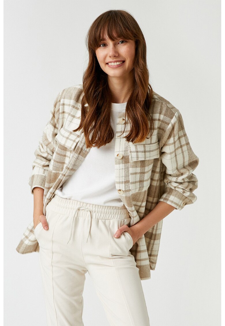 Jacheta-camasa din amestec de lana cu model in carouri fashiondays imagine noua