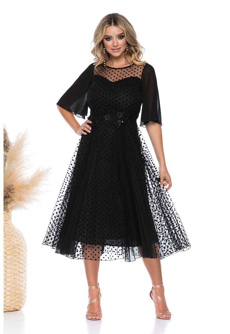 Rochie evazata cu buline - Negru