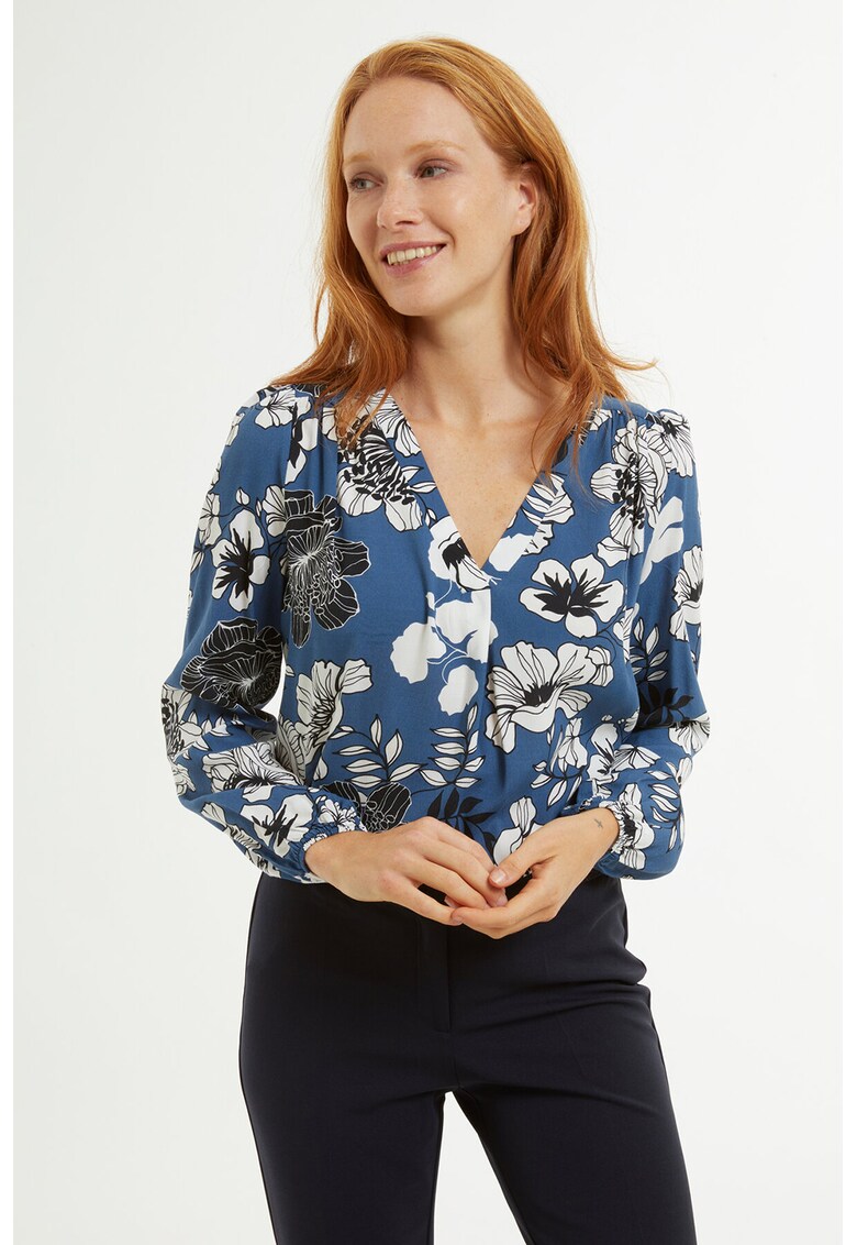 Bluza cu decolteu in V si imprimeu floral fashiondays imagine noua