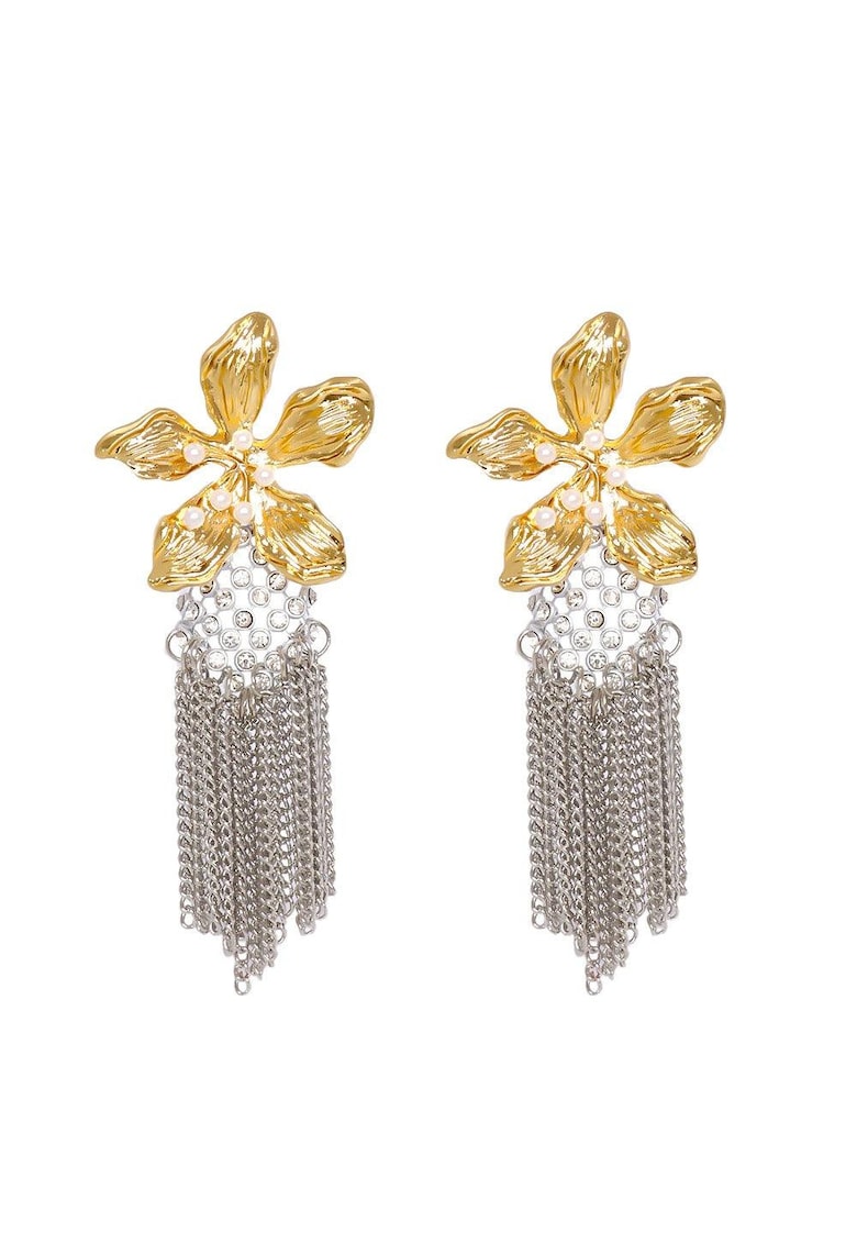 Cercei argintii - lungi - cu floare aurie - Filina C4 -