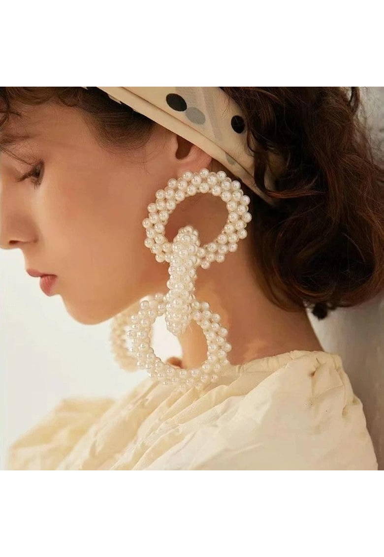 Cercei albi - cu perlute - Fatima C13 -