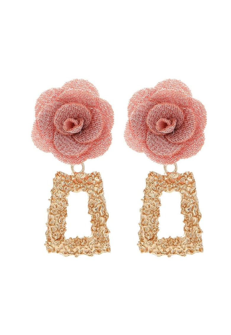 Cercei aurii - cu floare galbena - textura incretita -